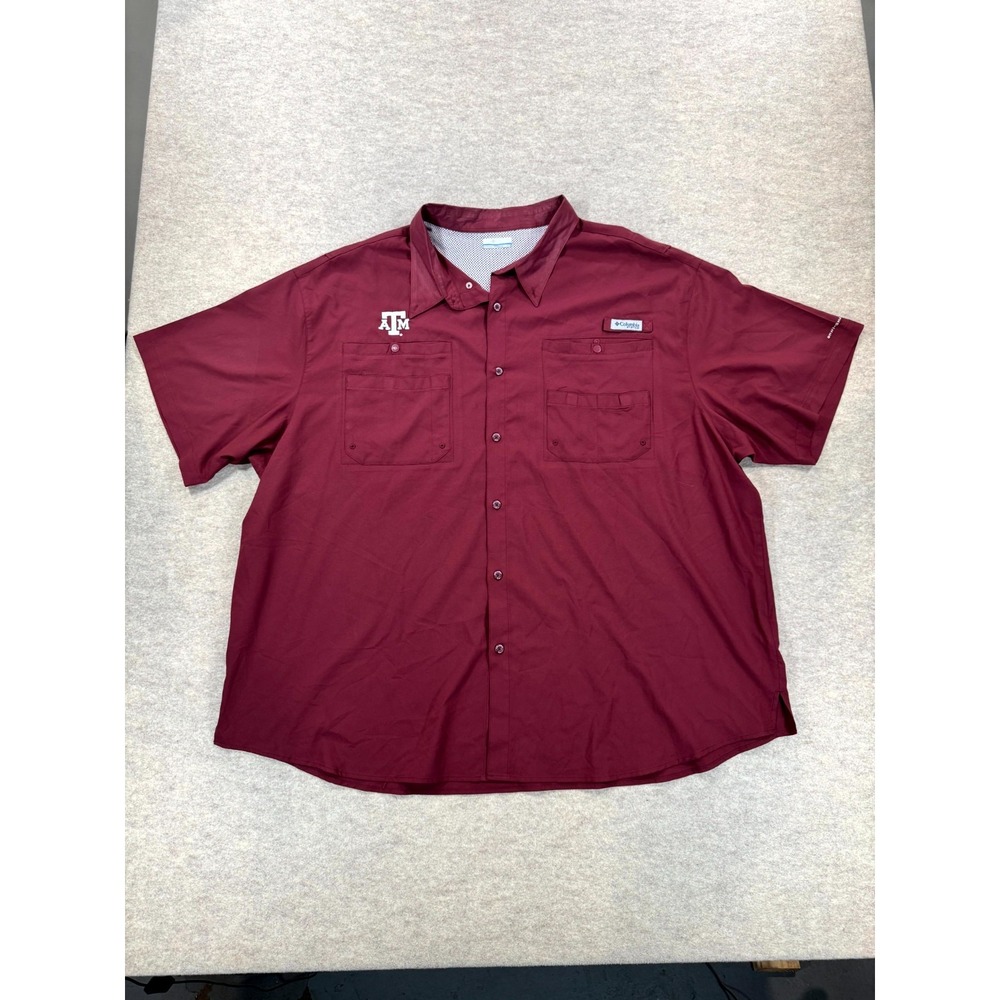 Texas A&M Aggies Fishing Shirt Mens 5X Red Columbia PFG Mesh Lined Short Sleeve